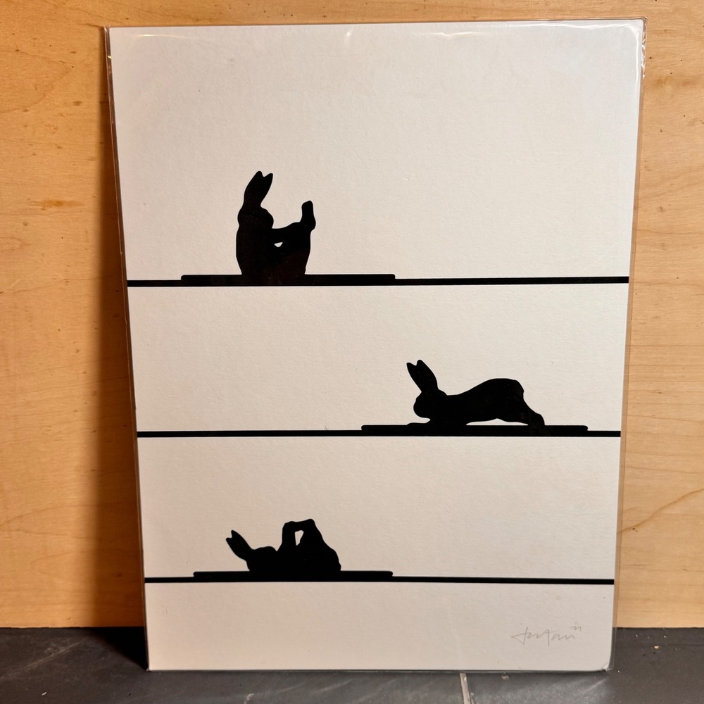 HAM Hand Pulled Screen Print Made‎ in London Art Black Rabbits Minimalist 12x16